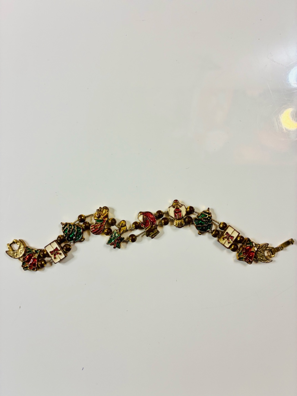 VTG Gold-Tone Holiday Slide Charm Bracelet with Red Green & GLD Enamel Accents